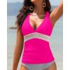 image:imageTankini Tops for WomenTummy Control Swim Top Only Color Block V Neck Bathing Suit Top No Bottom 2025 Hot Pink XXLNot Suitable for Large Busts