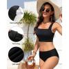 image:imageWomen Sports Bra Swimsuit Top  Crop Bikini Top Only Modest Bathing Suit 2025 Square Neck SwimwearBlack
