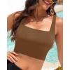 image:imageWomen Sports Bra Swimsuit Top  Crop Bikini Top Only Modest Bathing Suit 2025 Square Neck SwimwearBrown