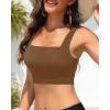 image:imageWomen Sports Bra Swimsuit Top  Crop Bikini Top Only Modest Bathing Suit 2025 Square Neck SwimwearBrown