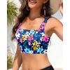 image:imageWomen Sports Bra Swimsuit Top  Crop Bikini Top Only Modest Bathing Suit 2025 Square Neck SwimwearColorful Floral