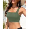 image:imageWomen Sports Bra Swimsuit Top  Crop Bikini Top Only Modest Bathing Suit 2025 Square Neck SwimwearOlive Green