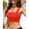 image:imageWomen Sports Bra Swimsuit Top  Crop Bikini Top Only Modest Bathing Suit 2025 Square Neck SwimwearRed