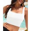 image:imageWomen Sports Bra Swimsuit Top  Crop Bikini Top Only Modest Bathing Suit 2025 Square Neck SwimwearWhite