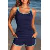 image:imageWomen Tankini Swimsuit with Shorts  Two Piece Tummy Control Bathing Suit with Pockets 2025 SwimwearNavy Color Block