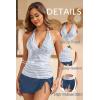image:imageYonique 2 Piece Swimsuits for Women Halter Tankini Top with Skirt Bottom Tummy Control Bathing SuitStriped and Blue