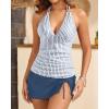 image:imageYonique 2 Piece Swimsuits for Women Halter Tankini Top with Skirt Bottom Tummy Control Bathing SuitStriped and Blue