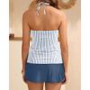 image:imageYonique 2 Piece Swimsuits for Women Halter Tankini Top with Skirt Bottom Tummy Control Bathing SuitStriped and Blue