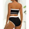image:imageYonique Bandeau Bikini Strapless Swimsuit  Two Piece High Waisted Bathing SuitsBlack