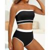 image:imageYonique Bandeau Bikini Strapless Swimsuit  Two Piece High Waisted Bathing SuitsBlack