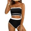 image:imageYonique Bandeau Bikini Strapless Swimsuit  Two Piece High Waisted Bathing SuitsBlack