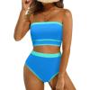 image:imageYonique Bandeau Bikini Strapless Swimsuit  Two Piece High Waisted Bathing SuitsBlue