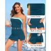 image:imageYonique Women Bandeau Tankini with Skirt  Two Piece Strapless Bathing Suits Color Block Tummy Control 2026 SwimsuitTeal