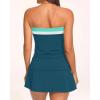 image:imageYonique Women Bandeau Tankini with Skirt  Two Piece Strapless Bathing Suits Color Block Tummy Control 2026 SwimsuitTeal