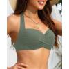image:imageYonique Women Halter Bikini Top Push Up Swimsuit Top Retro Swim Top Twist Front Bathing Suit Top OnlyOlive Green