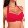 image:imageYonique Women Halter Bikini Top Push Up Swimsuit Top Retro Swim Top Twist Front Bathing Suit Top OnlyRed