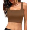 image:imageWomen Sports Bra Swimsuit Top  Crop Bikini Top Only Modest Bathing Suit 2025 Square Neck SwimwearBrown