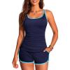 image:imageWomen Tankini Swimsuit with Shorts  Two Piece Tummy Control Bathing Suit with Pockets 2025 SwimwearNavy Color Block