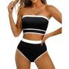 image:imageYonique Bandeau Bikini Strapless Swimsuit  Two Piece High Waisted Bathing SuitsBlack