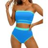 image:imageYonique Bandeau Bikini Strapless Swimsuit  Two Piece High Waisted Bathing SuitsBlue