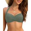 image:imageYonique Women Halter Bikini Top Push Up Swimsuit Top Retro Swim Top Twist Front Bathing Suit Top OnlyOlive Green