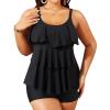 image:imageYonique Womens Plus Size Tankini Swimsuits with Shorts Two Piece Bathing Suits Ruffle Swimsuits Tummy Control Swimwear Black 12W
