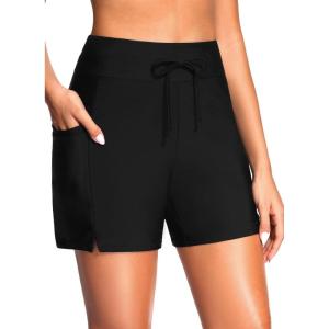 image:imageWomen Swim Board Shorts  5 High Waisted Bathing Suit Shorts with Pockets Tummy Control Swimsuit Bottom 2025 BoyshortsBlack
