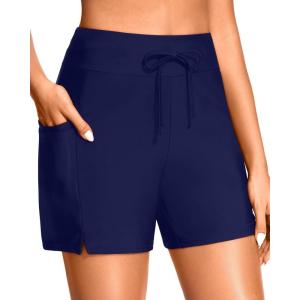 image:imageWomen Swim Board Shorts  5 High Waisted Bathing Suit Shorts with Pockets Tummy Control Swimsuit Bottom 2025 BoyshortsNavy Blue