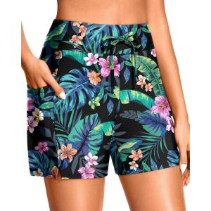 image:imageWomen Swim Board Shorts  5 High Waisted Bathing Suit Shorts with Pockets Tummy Control Swimsuit Bottom 2025 BoyshortsTropic Leaves
