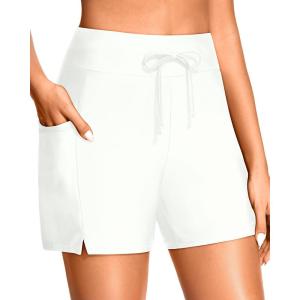 image:imageWomen Swim Board Shorts  5 High Waisted Bathing Suit Shorts with Pockets Tummy Control Swimsuit Bottom 2025 BoyshortsWhite