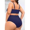 image:imagePlus Size 2 Piece Swimsuit  Womens High Waisted Bikini Tummy Control Bathing Suit Ribbed 2025 SwimwearNavy Blue