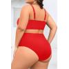 image:imagePlus Size 2 Piece Swimsuit  Womens High Waisted Bikini Tummy Control Bathing Suit Ribbed 2025 SwimwearRed