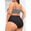 image:imagePlus Size 2 Piece Swimsuit  Womens High Waisted Bikini Tummy Control Bathing Suit Ribbed 2025 SwimwearStriped and Black