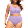 image:imagePlus Size 2 Piece Swimsuit  Womens High Waisted Bikini Tummy Control Bathing Suit Ribbed 2025 SwimwearLavender