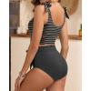 image:imageTwo Piece High Waisted Swimsuits  Women Tummy Control Bikini Modest Bathing Suit 2PC 2025Black Striped