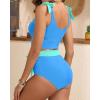 image:imageTwo Piece High Waisted Swimsuits  Women Tummy Control Bikini Modest Bathing Suit 2PC 2025Blue and Green