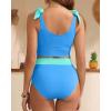 image:imageTwo Piece High Waisted Swimsuits  Women Tummy Control Bikini Modest Bathing Suit 2PC 2025Blue and Green