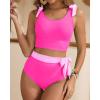 image:imageTwo Piece High Waisted Swimsuits  Women Tummy Control Bikini Modest Bathing Suit 2PC 2025Pink Stitching