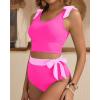 image:imageTwo Piece High Waisted Swimsuits  Women Tummy Control Bikini Modest Bathing Suit 2PC 2025Pink Stitching
