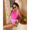 image:imageTwo Piece High Waisted Swimsuits  Women Tummy Control Bikini Modest Bathing Suit 2PC 2025Pink Stitching