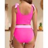image:imageTwo Piece High Waisted Swimsuits  Women Tummy Control Bikini Modest Bathing Suit 2PC 2025Pink Stitching