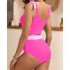 image:imageTwo Piece High Waisted Swimsuits  Women Tummy Control Bikini Modest Bathing Suit 2PC 2025Pink Stitching