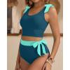 image:imageTwo Piece High Waisted Swimsuits  Women Tummy Control Bikini Modest Bathing Suit 2PC 2025Teal and Green