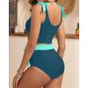 image:imageTwo Piece High Waisted Swimsuits  Women Tummy Control Bikini Modest Bathing Suit 2PC 2025Teal and Green