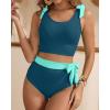 image:imageTwo Piece High Waisted Swimsuits  Women Tummy Control Bikini Modest Bathing Suit 2PC 2025Teal and Green