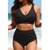 image:imageYonique High Waisted Two Piece SwimsuitWomens Bikini Set Tummy Control Bathing Suit Modest Full Coverage Bikini 2025Black