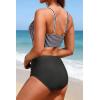 image:imageYonique High Waisted Two Piece SwimsuitWomens Bikini Set Tummy Control Bathing Suit Modest Full Coverage Bikini 2025Black Striped