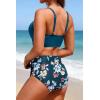 image:imageYonique High Waisted Two Piece SwimsuitWomens Bikini Set Tummy Control Bathing Suit Modest Full Coverage Bikini 2025Blue Flower