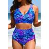 image:imageYonique High Waisted Two Piece SwimsuitWomens Bikini Set Tummy Control Bathing Suit Modest Full Coverage Bikini 2025Blue Leaves