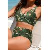 image:imageYonique High Waisted Two Piece SwimsuitWomens Bikini Set Tummy Control Bathing Suit Modest Full Coverage Bikini 2025Green Floral